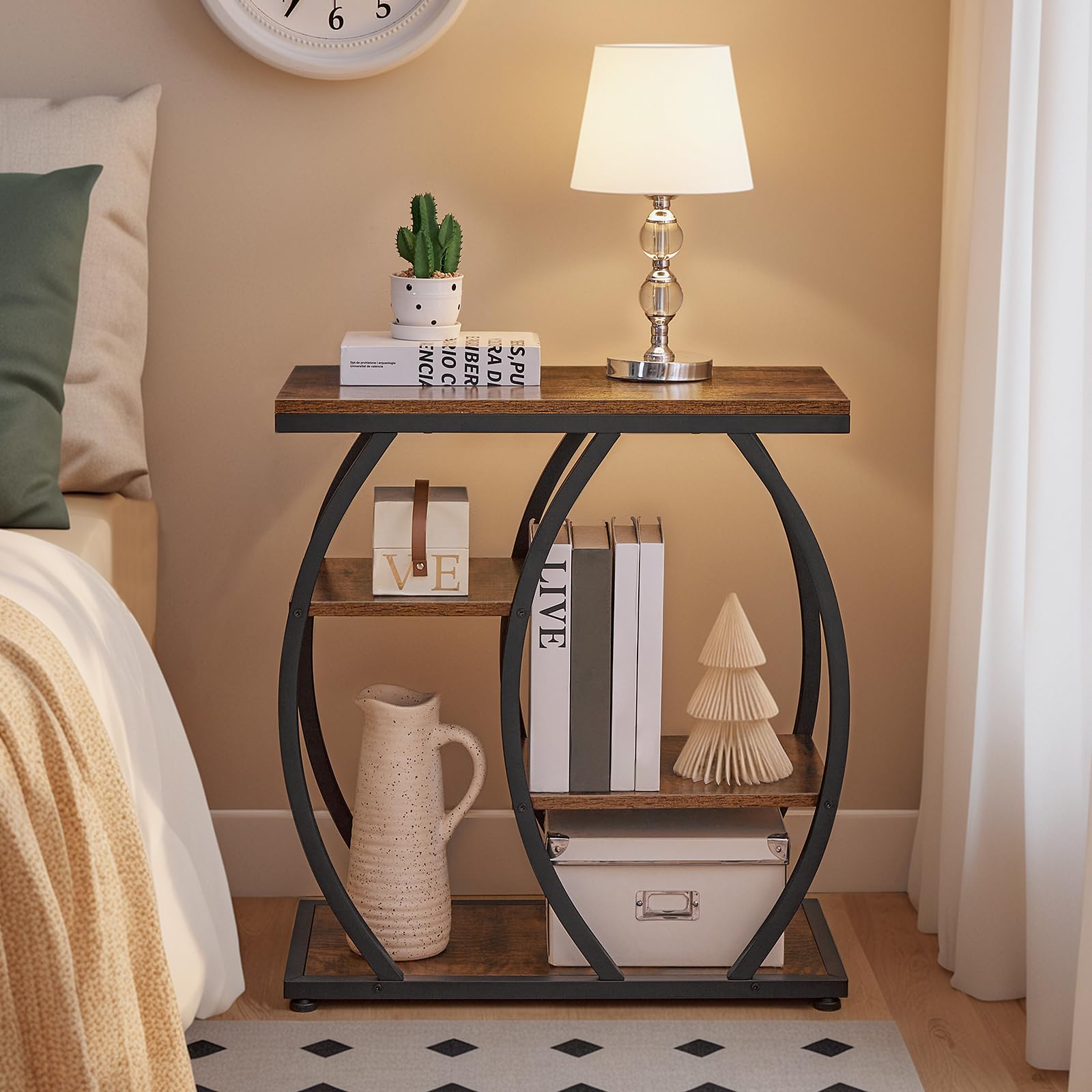 Industrial 4-Tier End Table with Storage Shelves