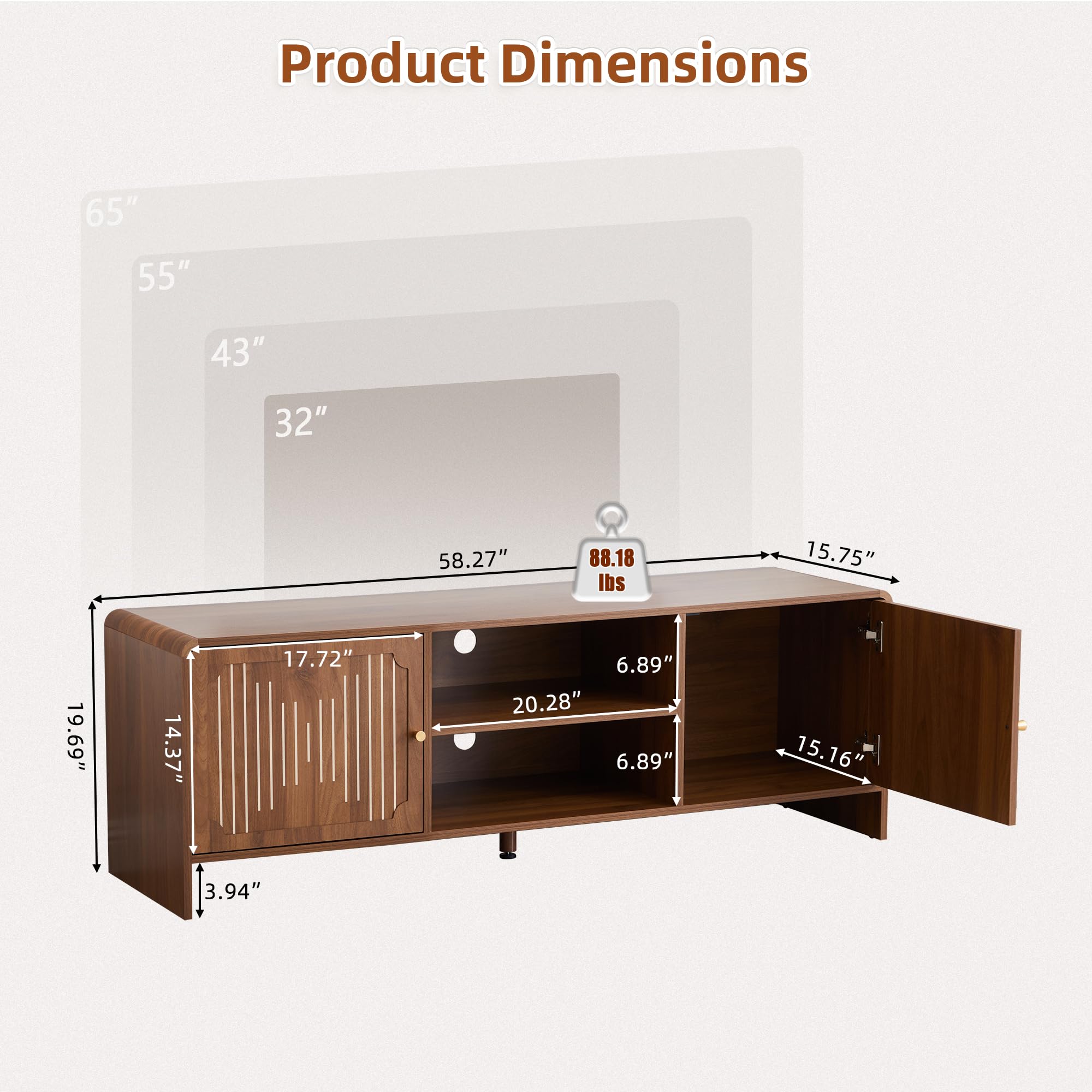 58" Mid-Century Modern TV Stand with Storage