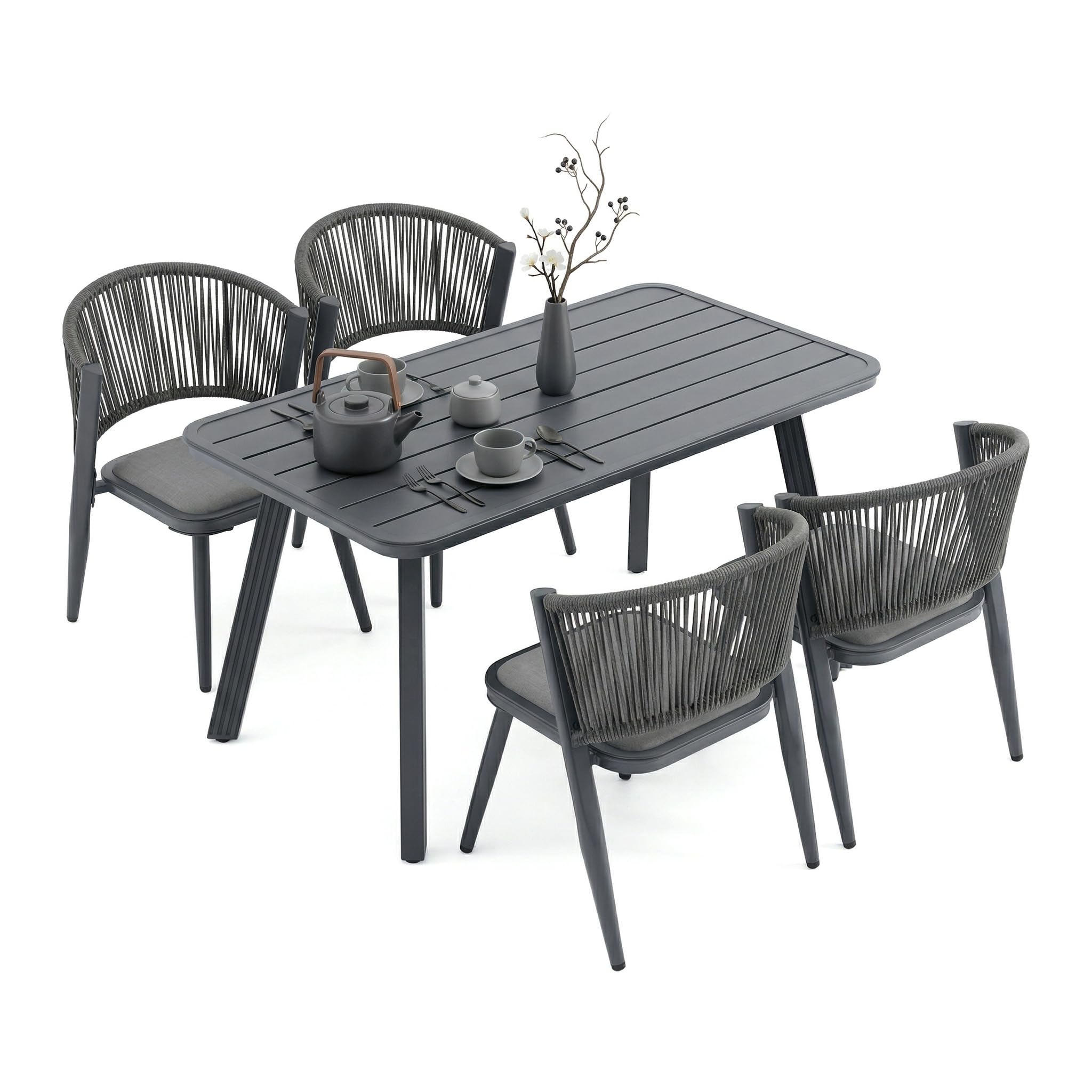 AXMOLM 5 Pieces Patio Dining Set Outdoor Table and Chairs,Woven Rattan Wicker Chair Outdoor Dining Set for 4, All Weather Aluminum Frame Oudoor Funiture Set for Backyard Porch and Deck
