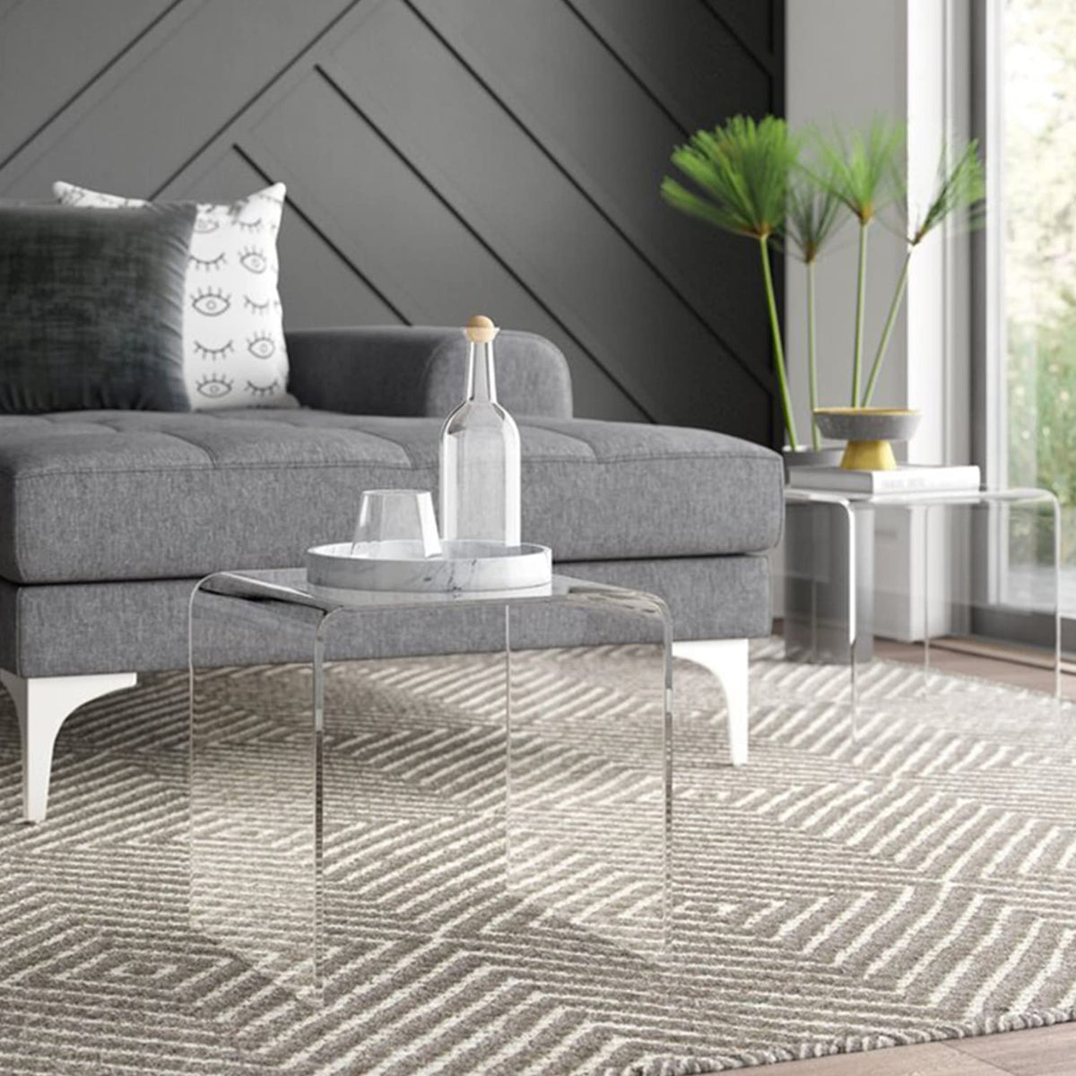 Clear Acrylic End Table with Rounded Edges,18" H Transparent Small Side Table Set of 2,Acrylic Side Table for Living Room, Night Stands for Bedrooms,Modern Occasional Tables (16" L x 12" W x 18" H)