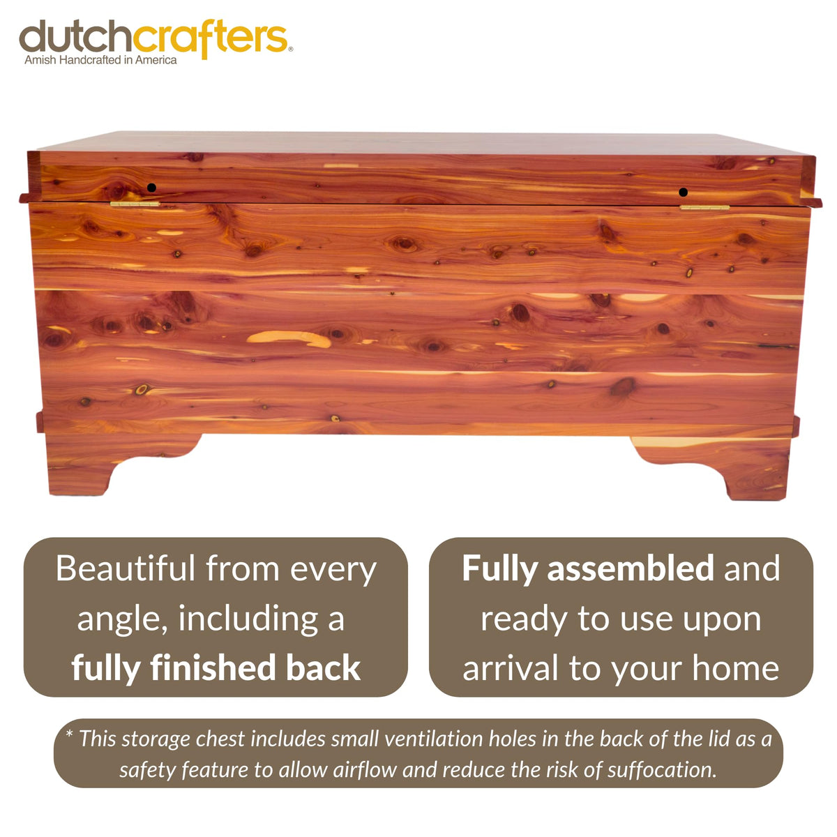 DutchCrafters Cedar Wood Blanket Storage for Living Room, Fully Lined Hope Chest, Bedroom Bench, Lockable Storage Box, Locking Chest with Handles and Waterfall Edge - Amish Made in USA (41" Medium)
