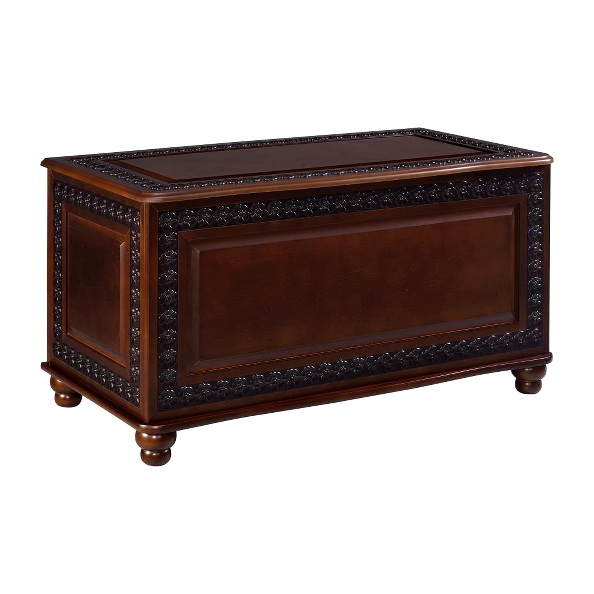 CARTESIAN Traditional Cedar Storage Chest, Dark Tobacco Finish, Cedar-Lined Interior with Safety Hinge, Carved Detailing, 40 x 18.5 Inches, Blanket and Linen Storage