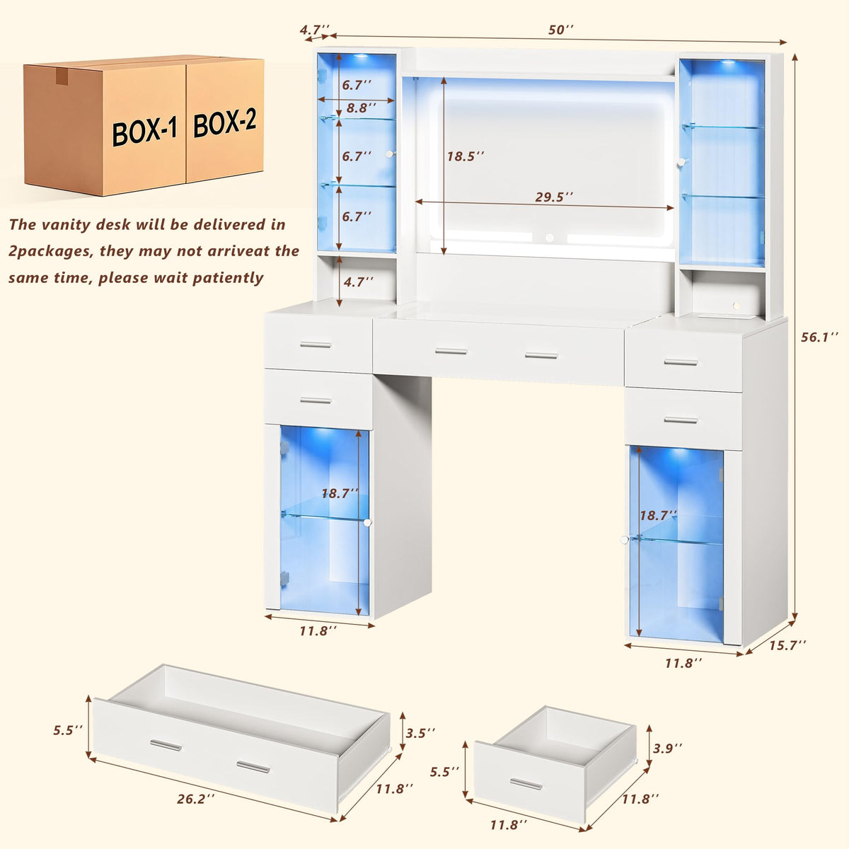 LED Mirror Vanity Desk with Storage