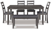 6-Piece Dining Table Set with Bench & 4 Upholstered Chairs