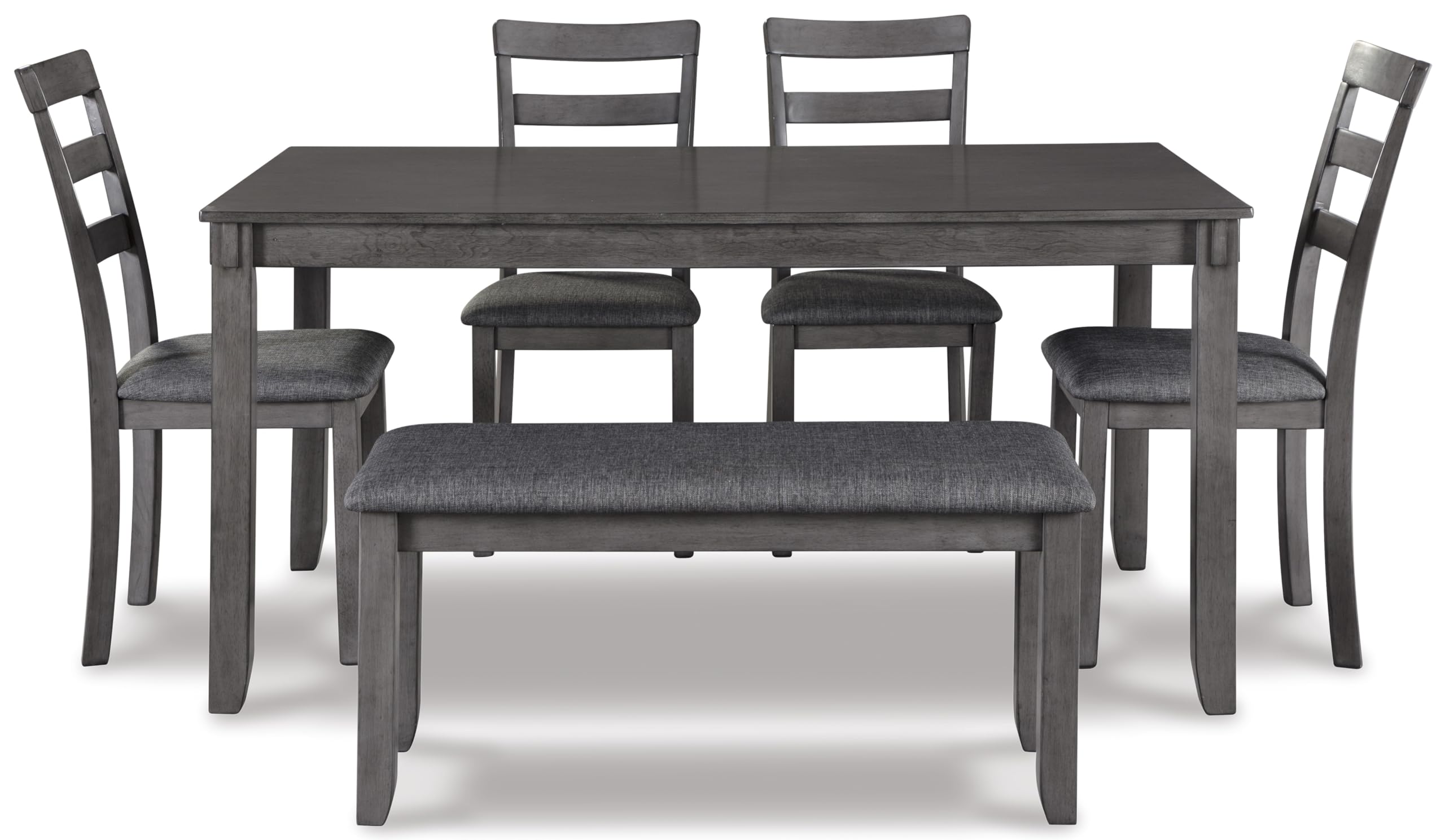 Signature Design by Ashley Bridson Dining Table Set For 6 With Bench, Wood 6‑Piece Kitchen Table And Chairs With Upholstered Seats, Transitional Charcoal Gray Dining Room Collection For Family Meals