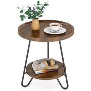 Round 2-Tier End Table with Metal Legs