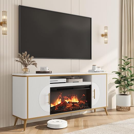 Fluted Fireplace TV Stand