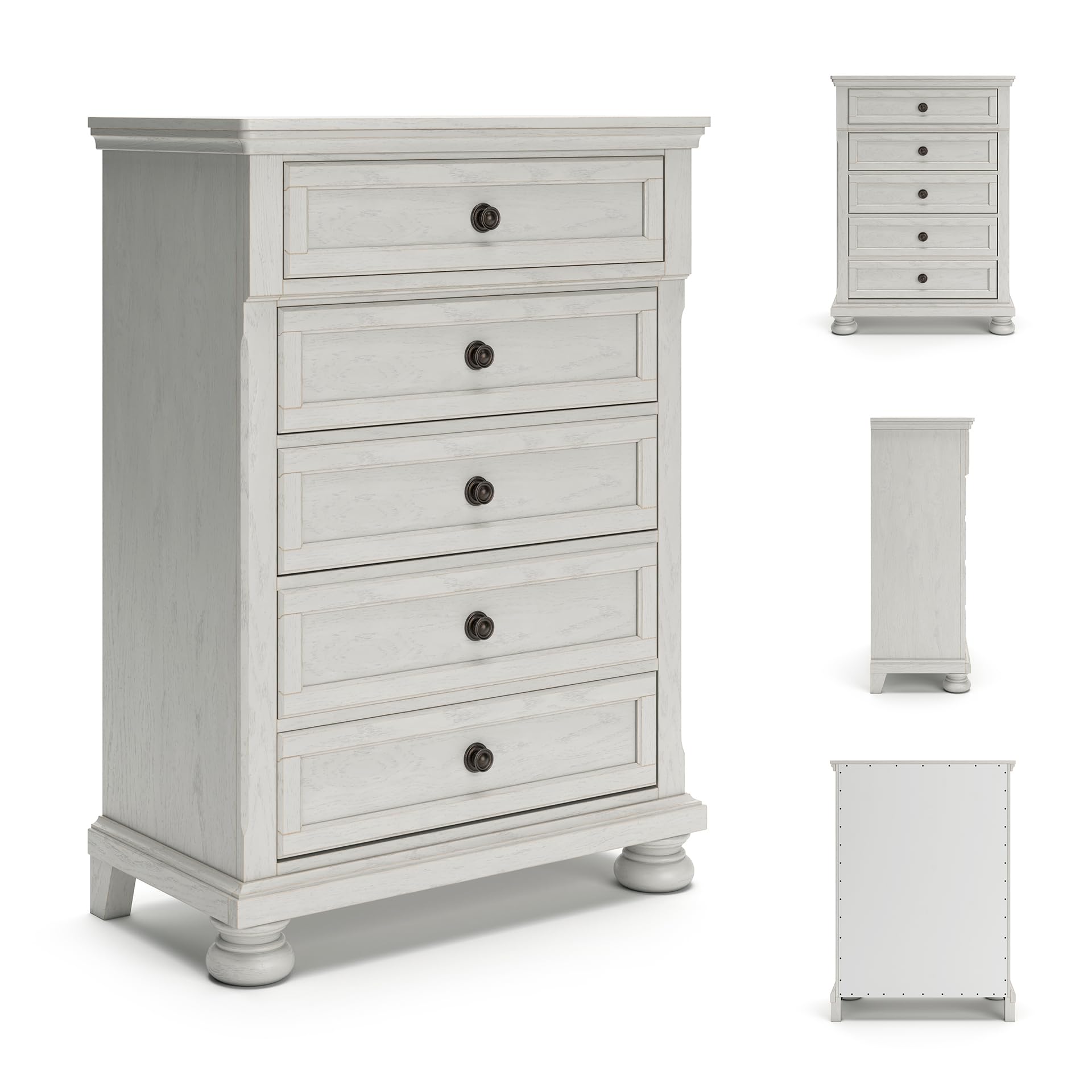 Signature Design by Ashley Robbinsdale Casual 5 Drawer Chest with Felt-Lined Upper Drawer, White