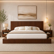 Low Profile Queen Platform Bed Frame with Vertical Fluted Headboard (Queen)
