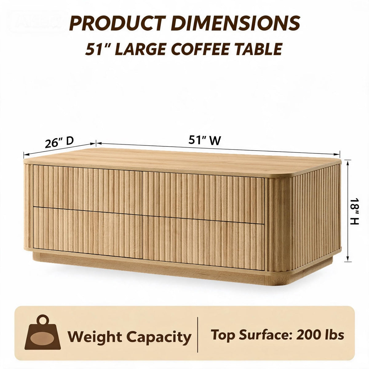 Fluted Coffee Table with Drawers