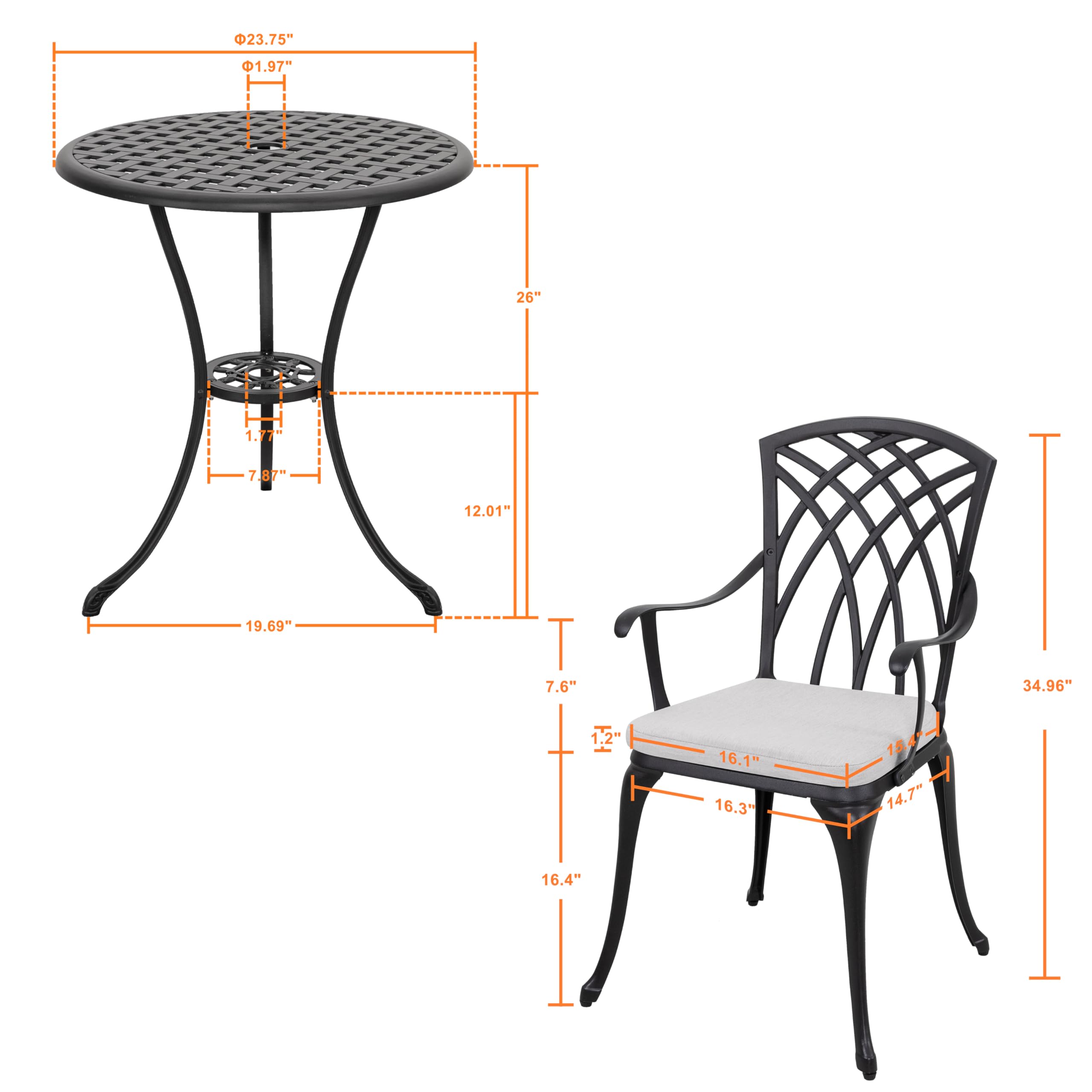 3-Piece Cast Aluminum Patio Bistro Set
