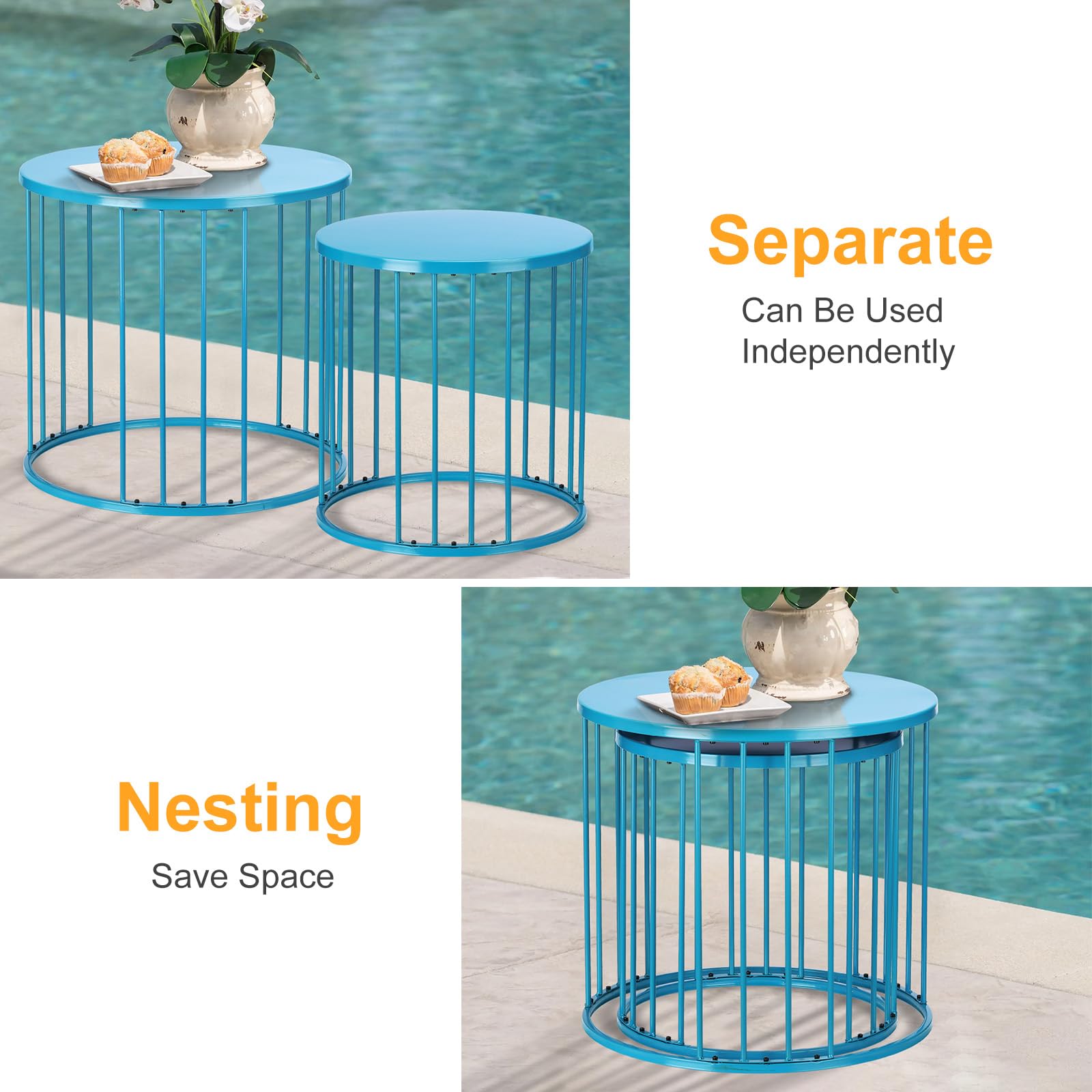 Metal Round Nesting Side Table Set of 2