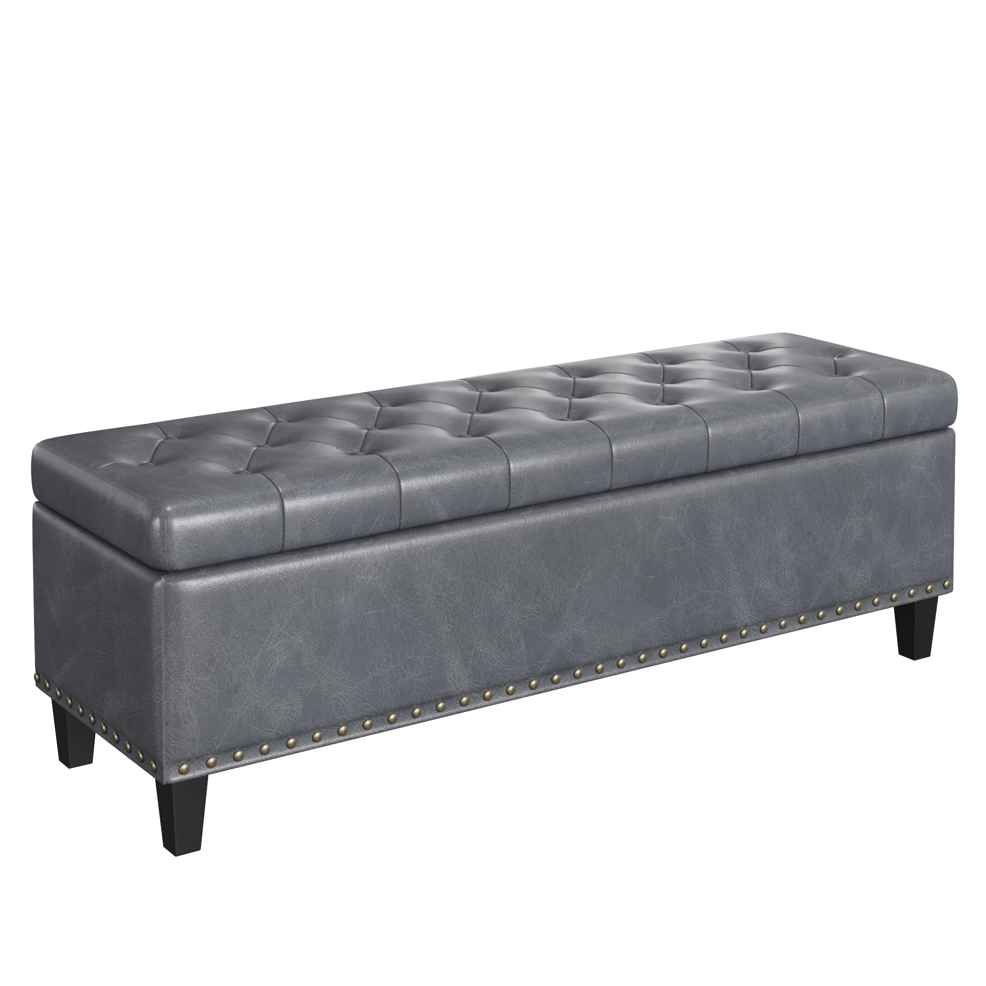 FiveWillowise Large Storage Bench, 51-Inch Ottoman for Bedroom End of Bed, 30 Gallons Faux Leather Bench for Bedroom, Living Room, Entryway, Hallway, Grey