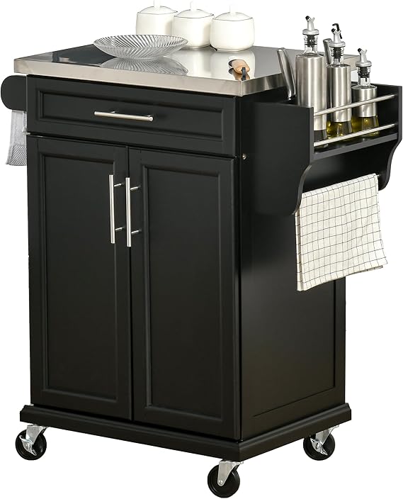 Rolling Kitchen Island with Stainless Steel Countertop