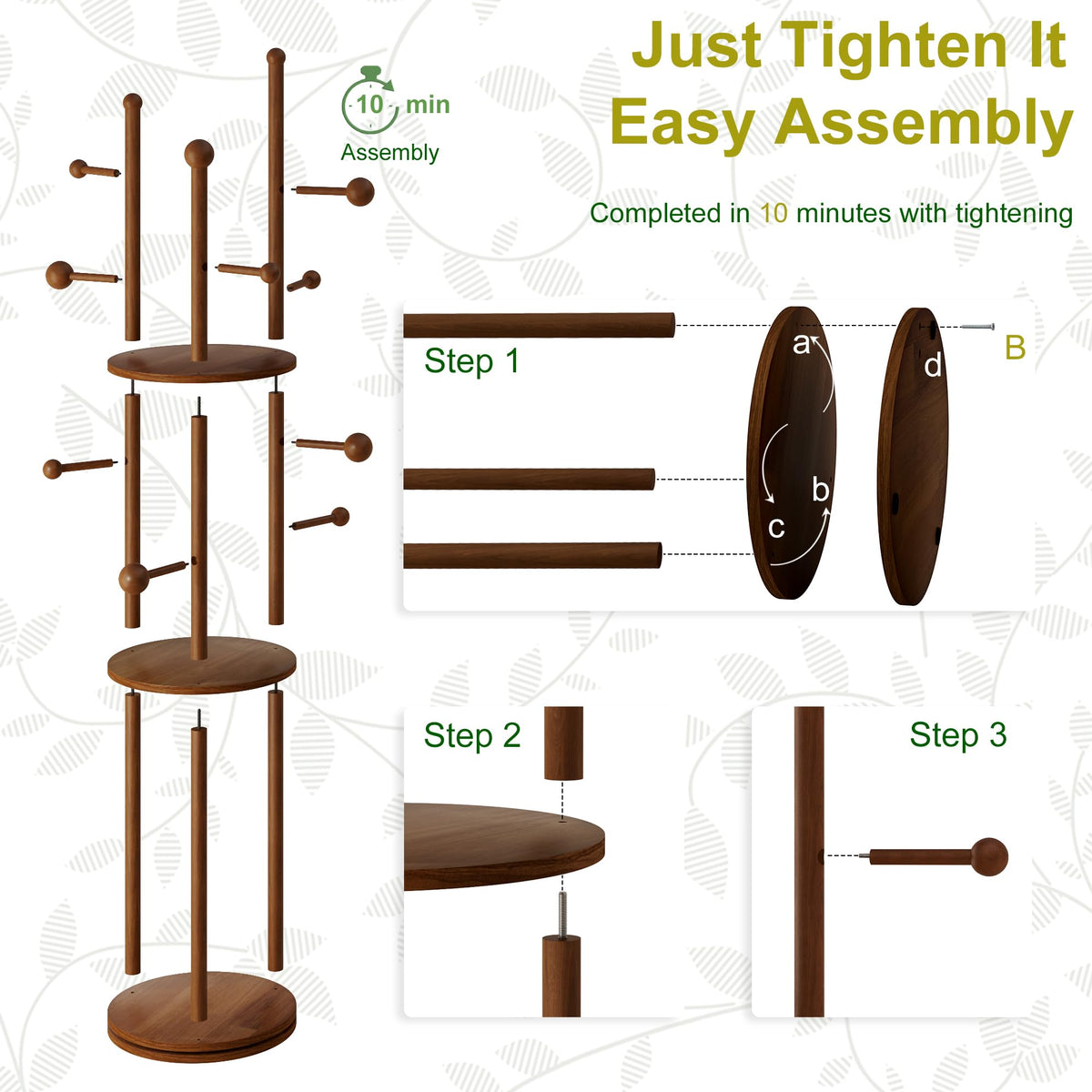 Rotating Wood Coat Rack with Shelves