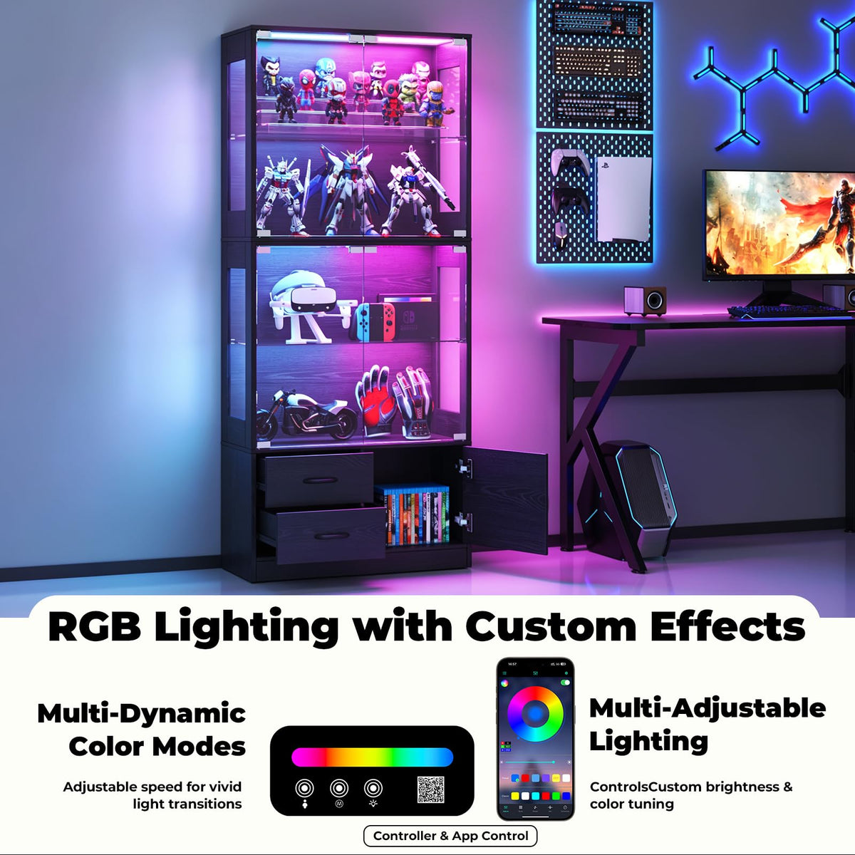 RGB Glass Display Cabinet with Storage