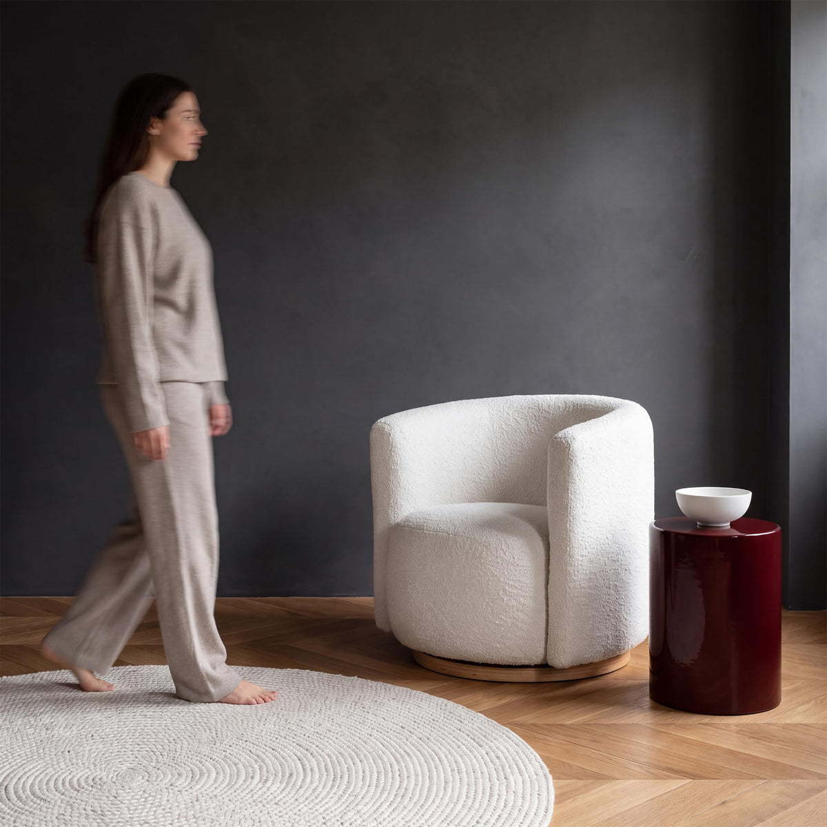 Cream Swivel Barrel Chair