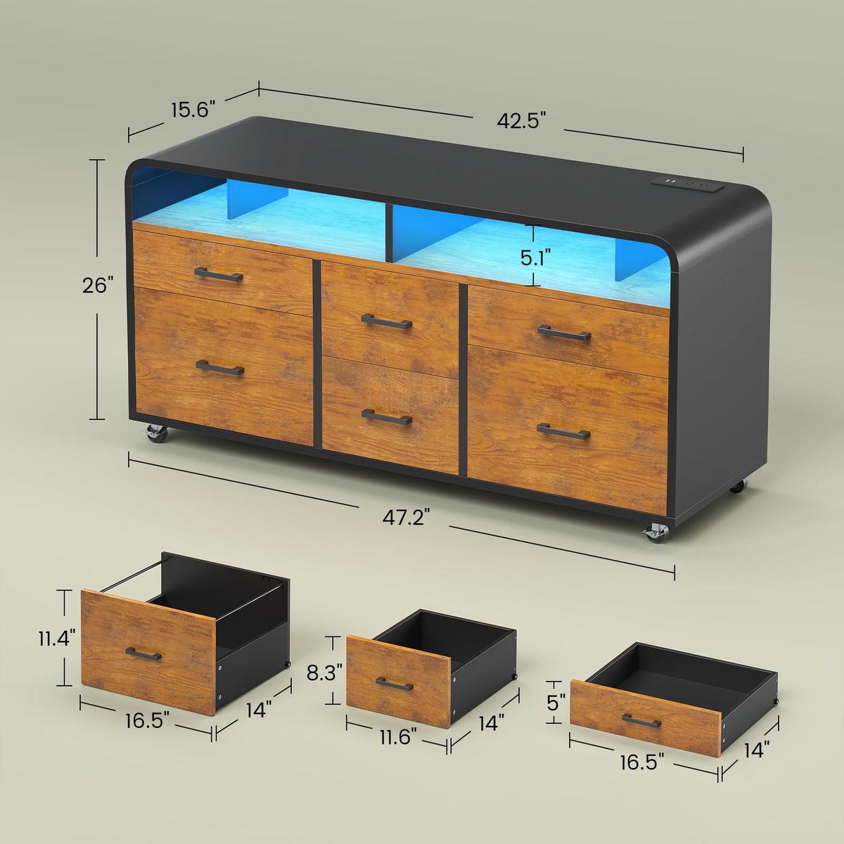6-Drawer File Cabinet with Charging Station