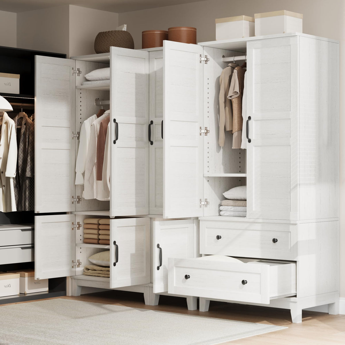 Rustic White Wardrobe with 2 Drawers