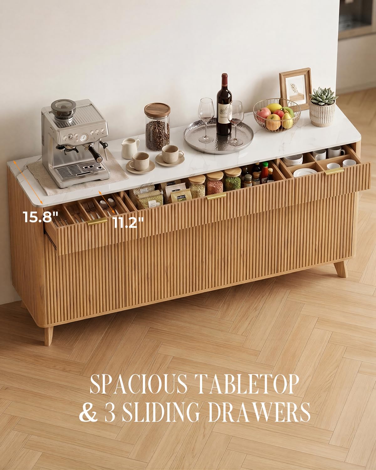 Marsdorgan 67"  Large Sideboard Buffet Cabinet with Storages, Natural Oak