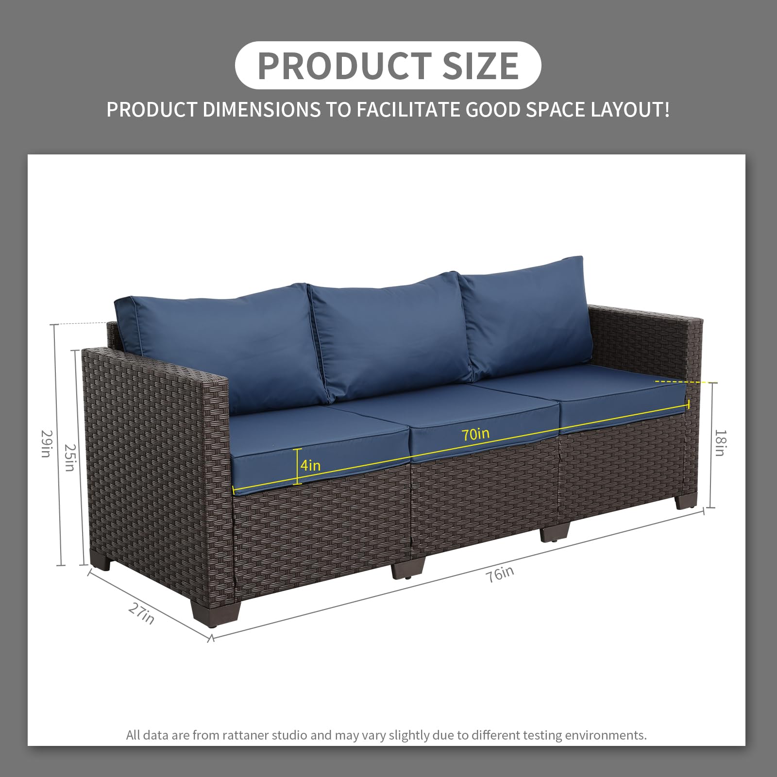 3-Seat Outdoor Wicker Patio Sofa