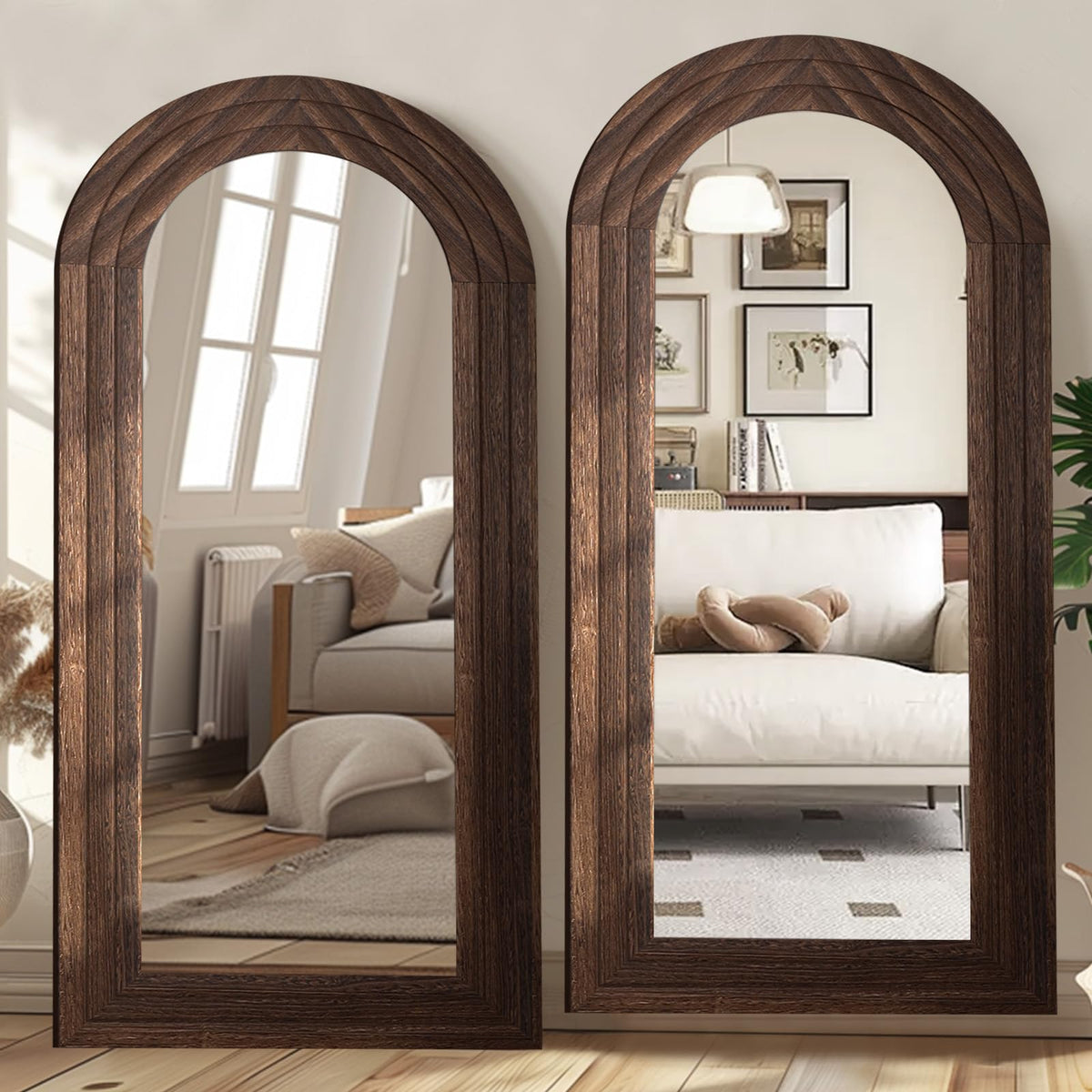 Arched Solid Wood Full-Length Mirror