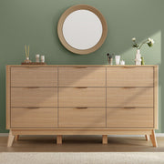 GRAINLLE Fluted Dresser for Bedroom,59'' Modern Wooden Dresser with 9 Drawers, Bedroom Dressers, Natural Wood Chest of Drawers for Living Room, Hallway (Oak)