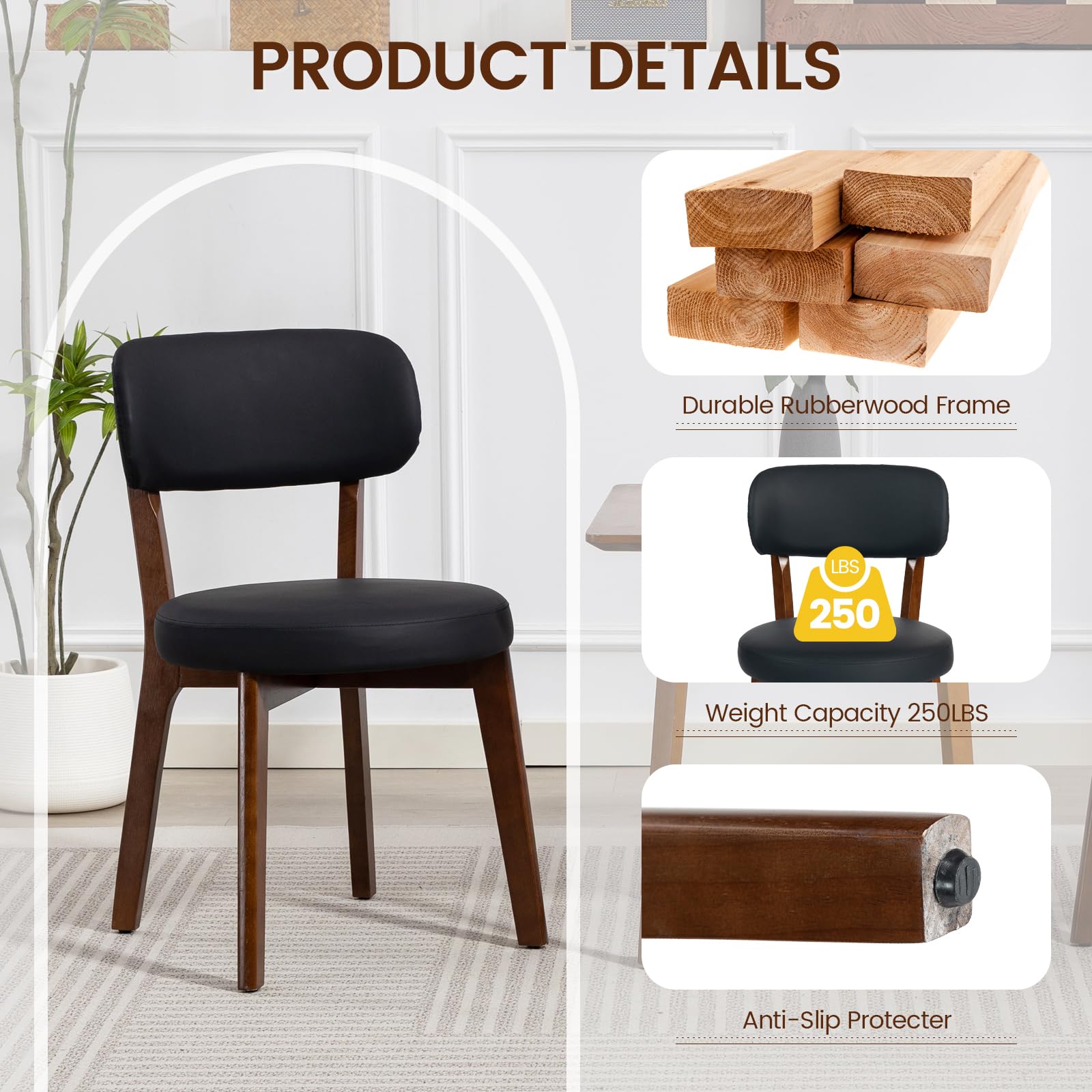 Mid-Century Modern Dining Chair with Rubberwood Frame