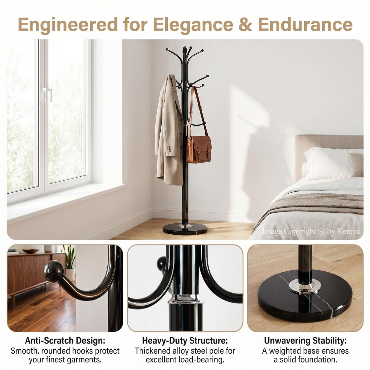 12-Hook Marble Base Coat Rack
