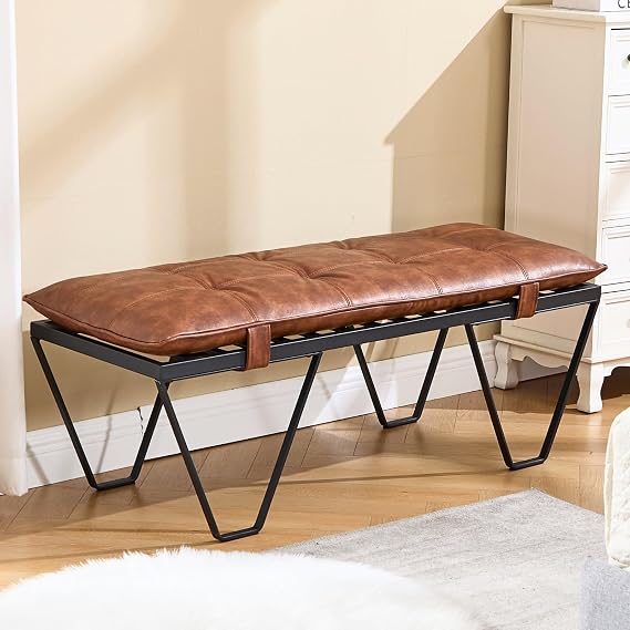 Faux Leather Cushioned Bench