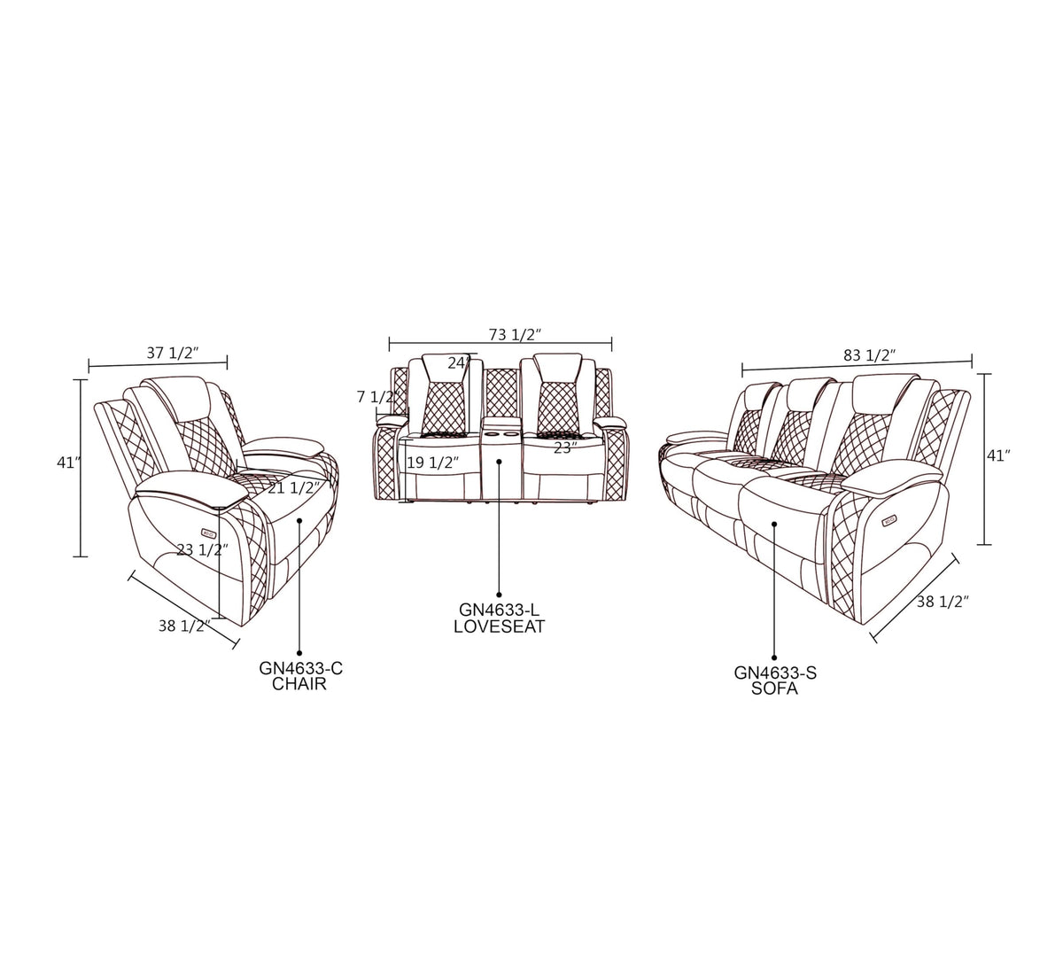 3-Piece Power Reclining Sofa Set with LED Lights