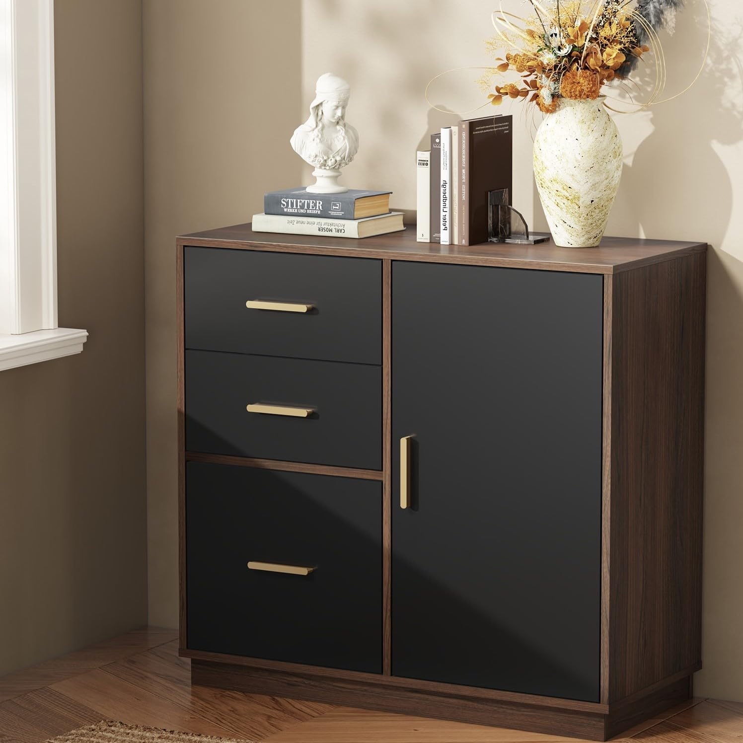 3-Drawer File Cabinet with Side Cabinet & Adjustable Shelf