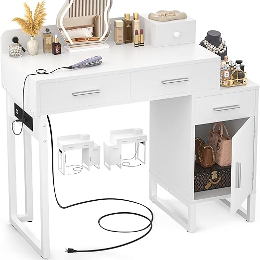 Makeup Vanity Desk with Drawers & Charging Station