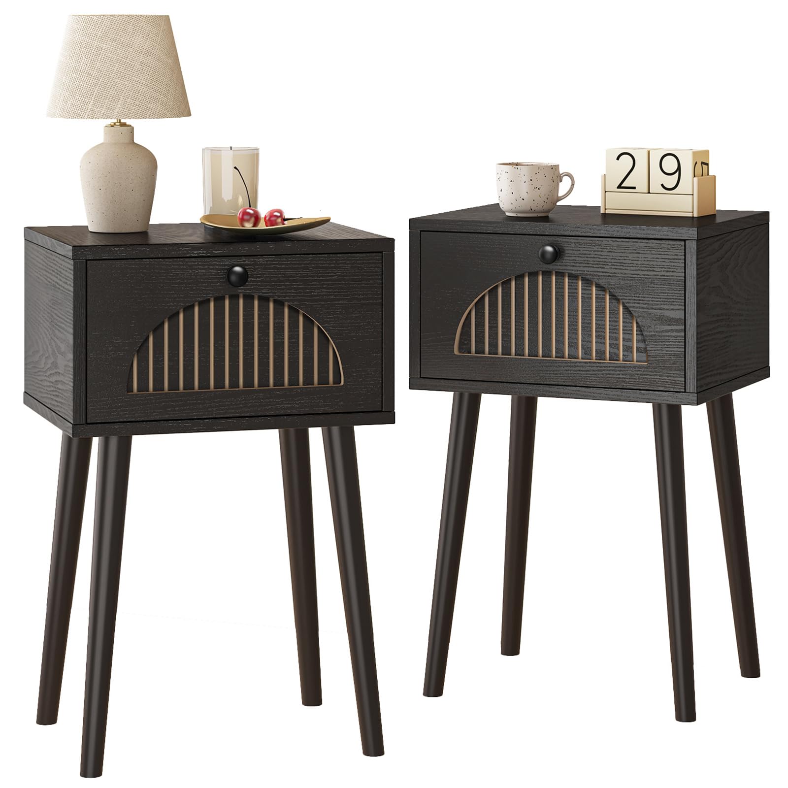 Nightstands Set of 2 with Fluted Door