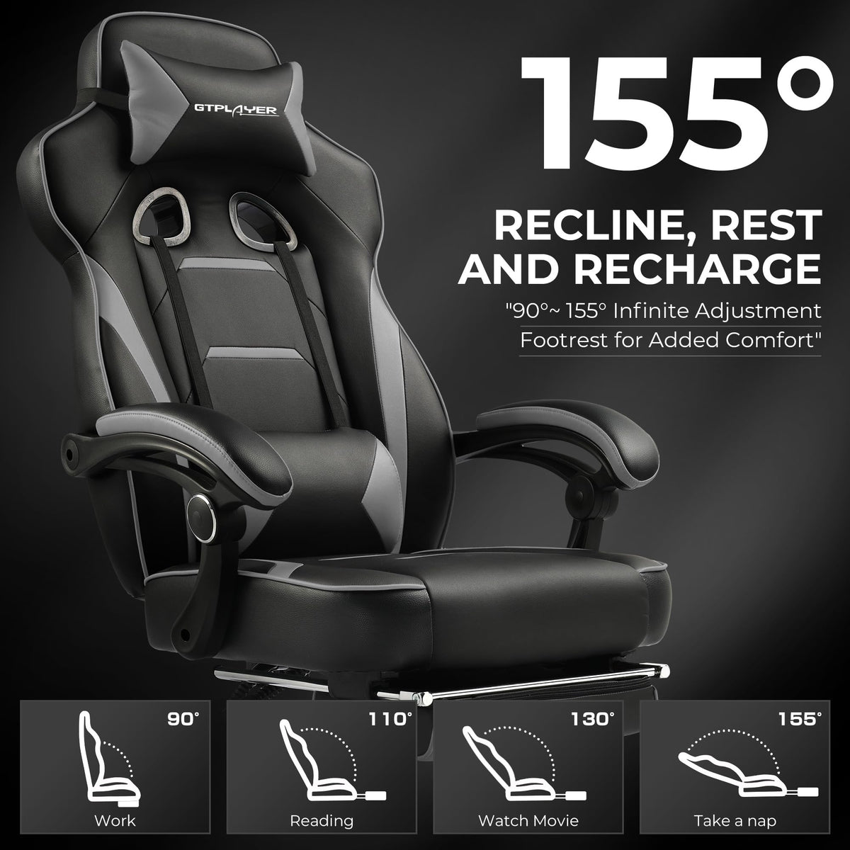 GTPOFFICE Big and Tall Executive Office Chair, Gaming Chair, Gray