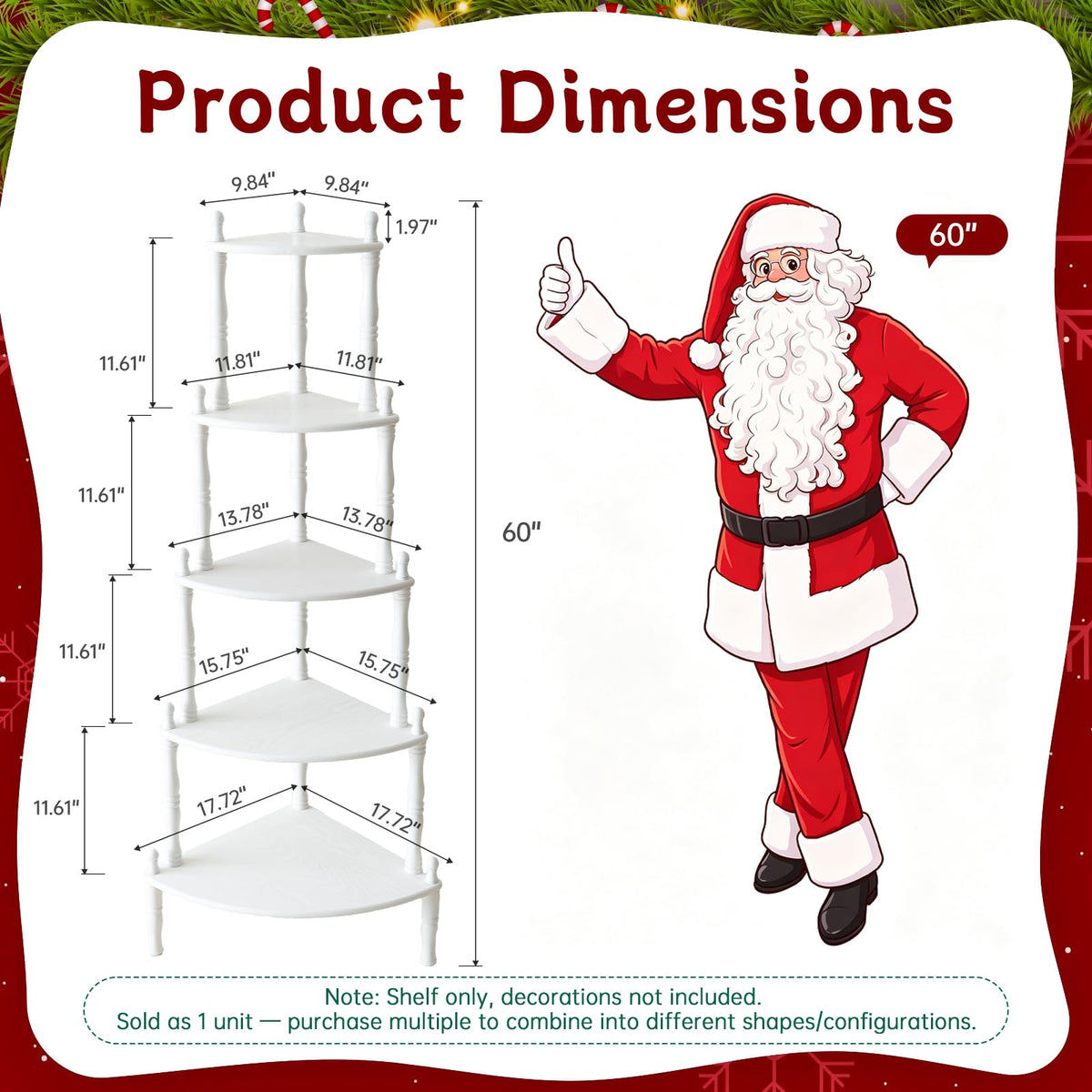 NKGIAG 5ft Christmas Village Display Stand, 5-Tier Tree Corner Shelf, White