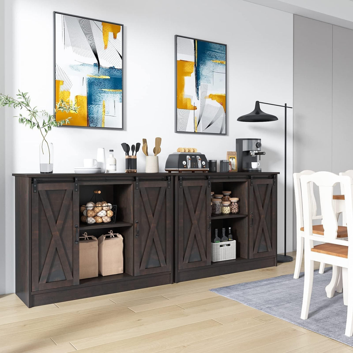 4 EVER WINNER Farmhouse Coffee Bar, 42 Inch Coffee Bar Cabinet, Espresso