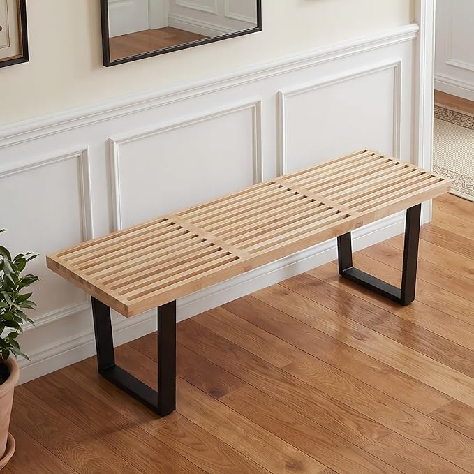 55" Industrial Wood Entryway Bench with Metal Frame