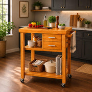 Home Aesthetics Rolling Kitchen Island Cart with Drawers Shelves, Towel Rack, Locking Casters, Butcher Block Food Prepping Cart Trolley on Wheels, Bamboo Wood