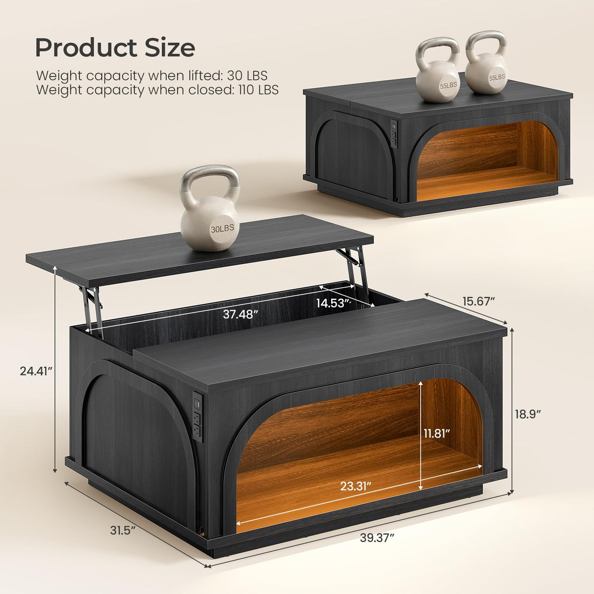 Black Lift-Top LED Coffee Table
