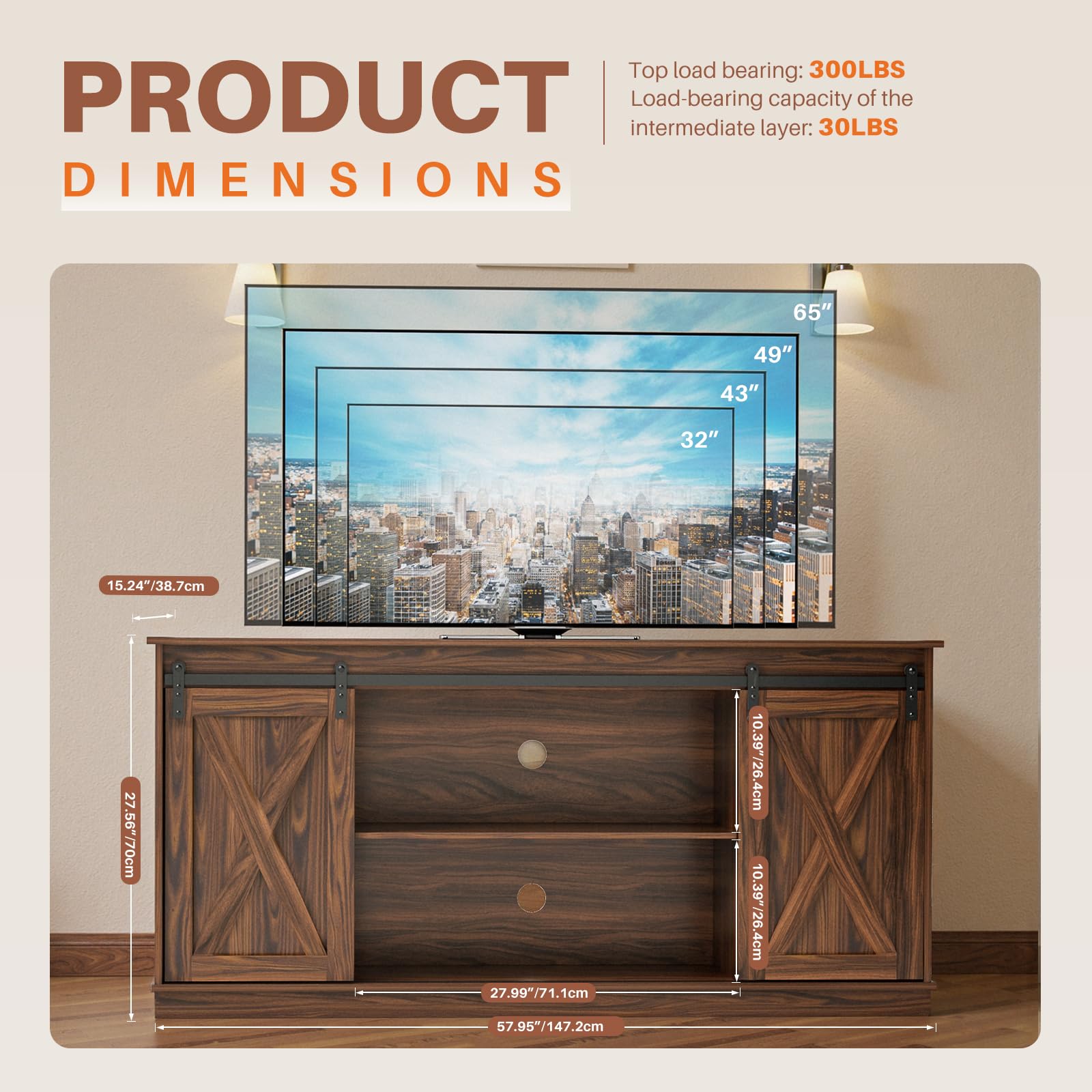 Farmhouse TV Stand with Sliding Barn Door