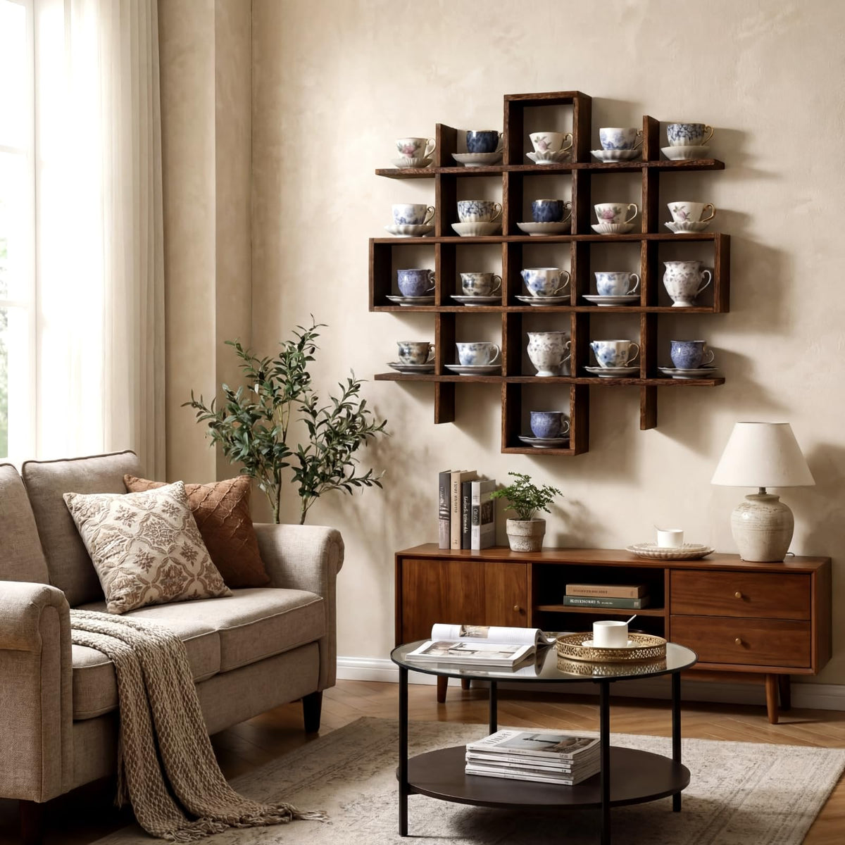 Rustic Wood Wall Display Shelf