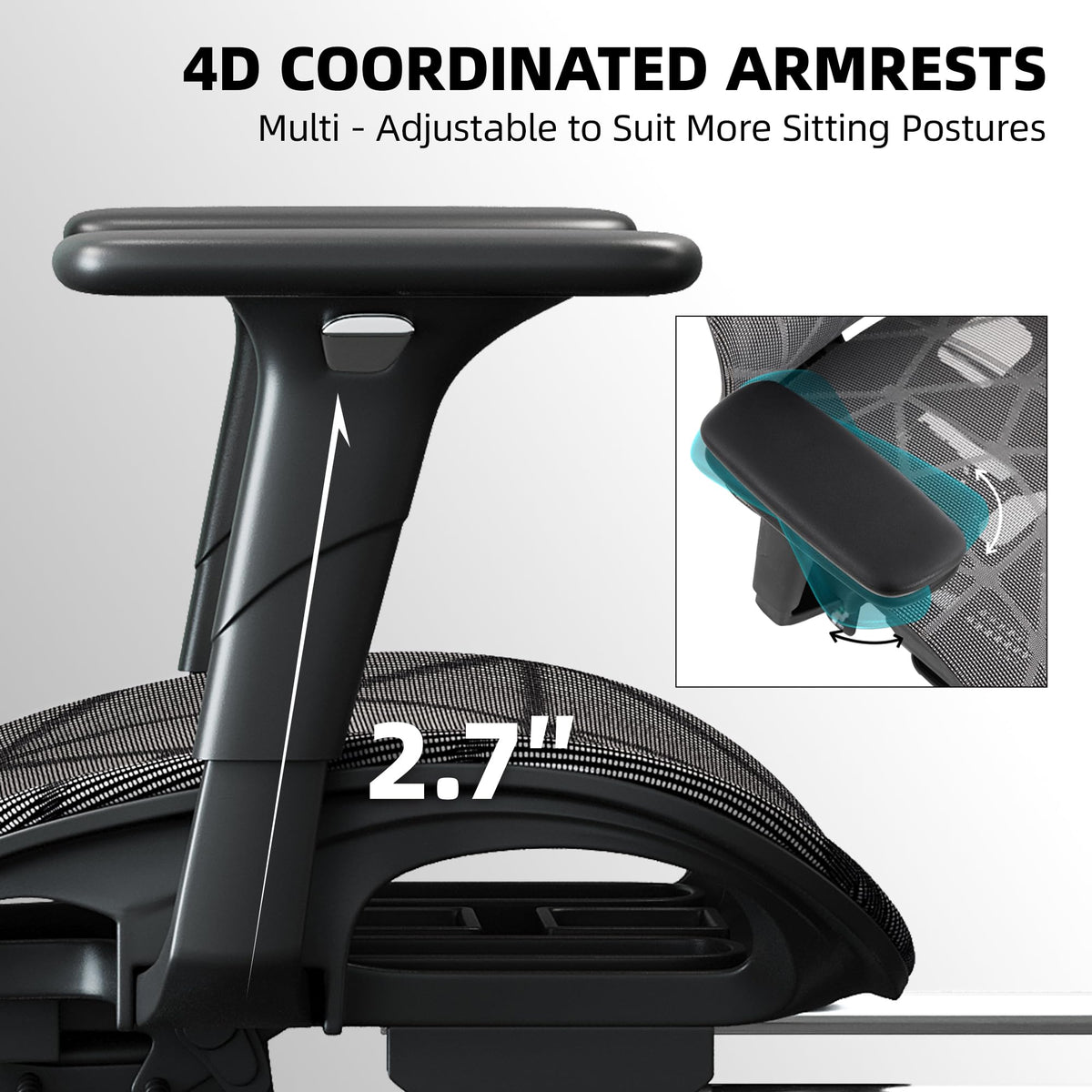 Mesh Office Chair with 4D Adjustable Lumbar Support,Ergonomic Computer Chair,400lbs Capacity,Steel-Frame Base/Foot,Adjustable Headrest and Armrests,Premium Desk Chair for Office & Gaming(Grey)