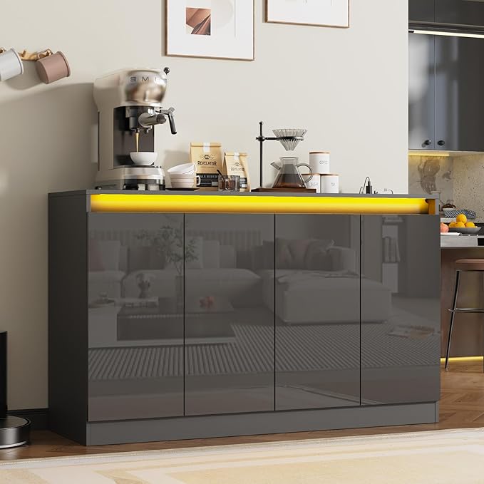 LED Buffet Cabinet with 4 Doors & Charging Station