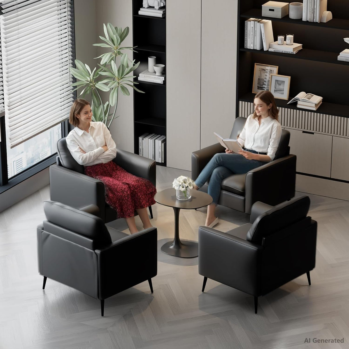 TYBOATLE Black Faux Leather Accent Chair Set of 2