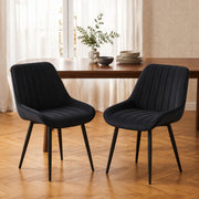 Czoluxo Modern Velvet Dining Chairs Set of 2, Upholstered Accent Side Chairs with No Arms, Mid-Back Desk Chairs with Black Metal Legs for Kitchen, Living Room & Bedroom Black