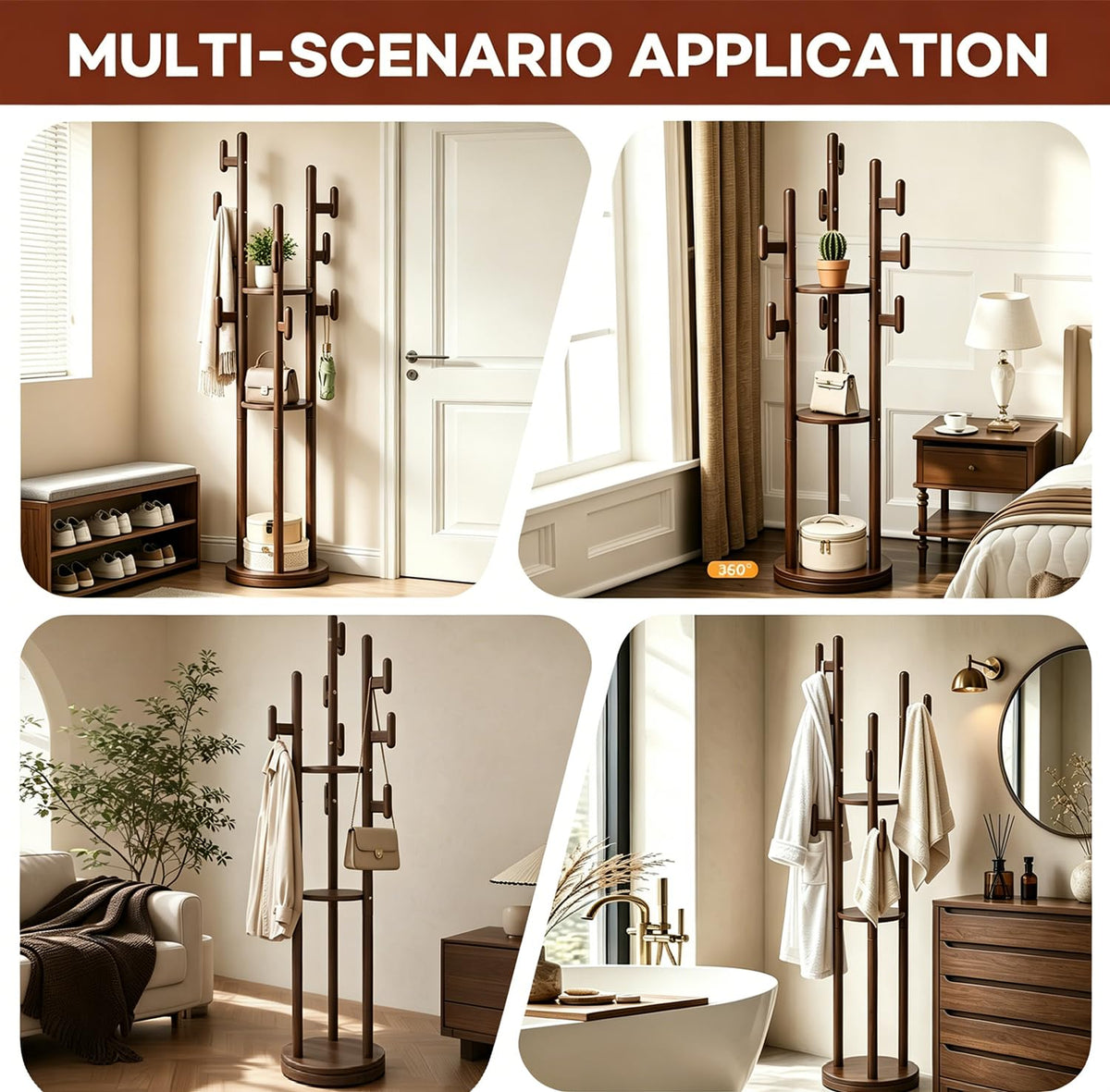 Rotating Wood Coat Rack