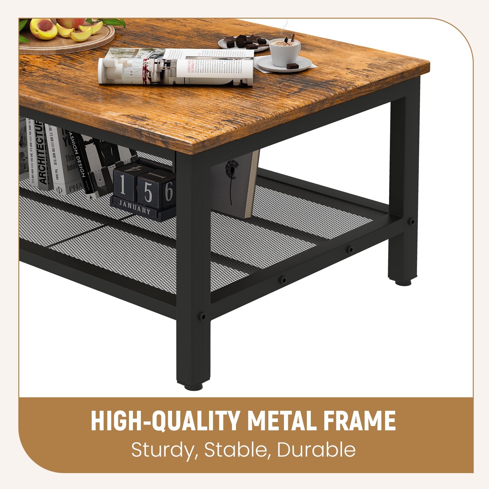 Coffee Table Set of 3, Rustic Brown