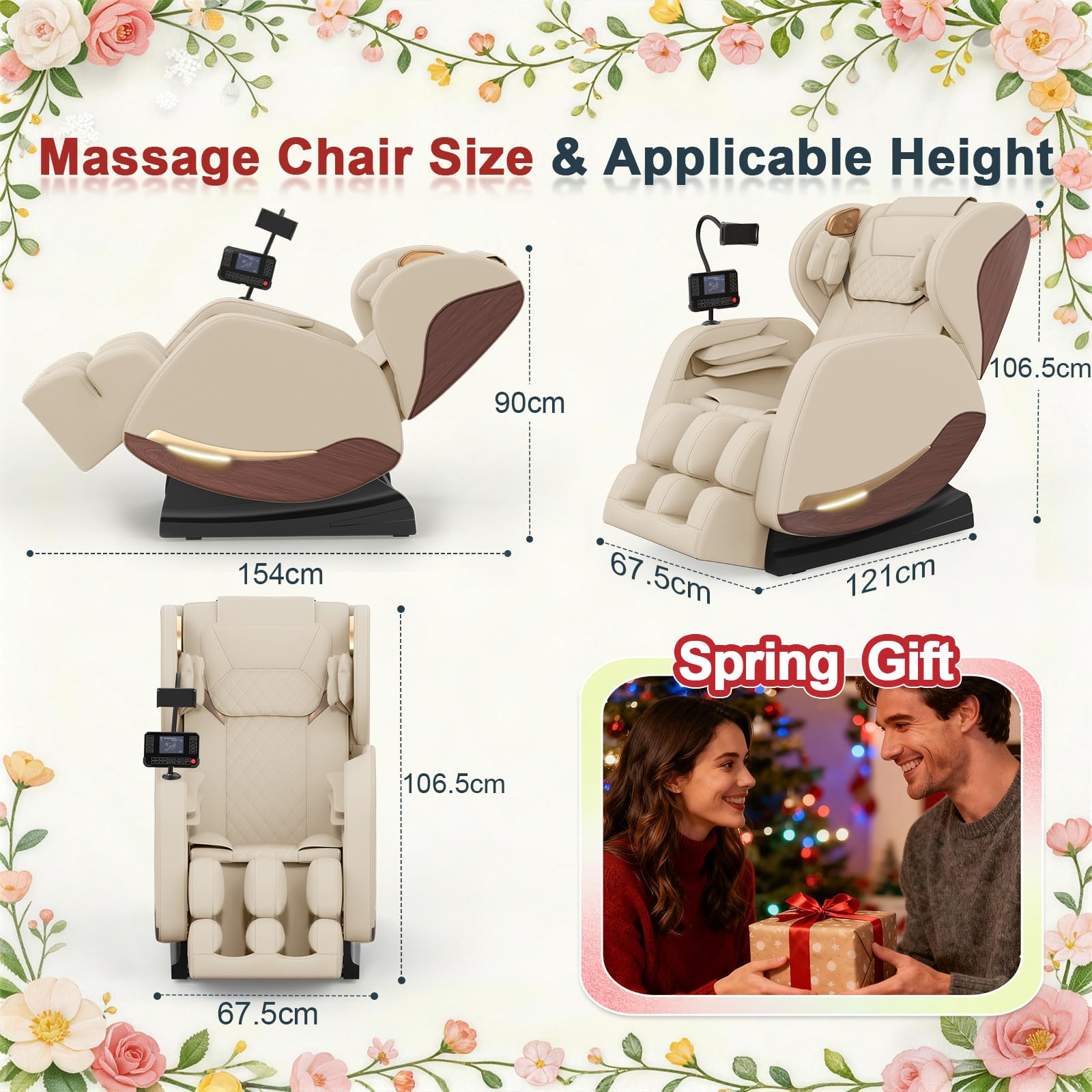 2026 Massage Chair, Massage Chairs Full Body and Recliner with 10 Fixed Points, Zero Gravity, Wood Grain Leather, Foot Massage, Airbags, Lumbar Heating, Bluetooth and Control Screen (Ivory White)