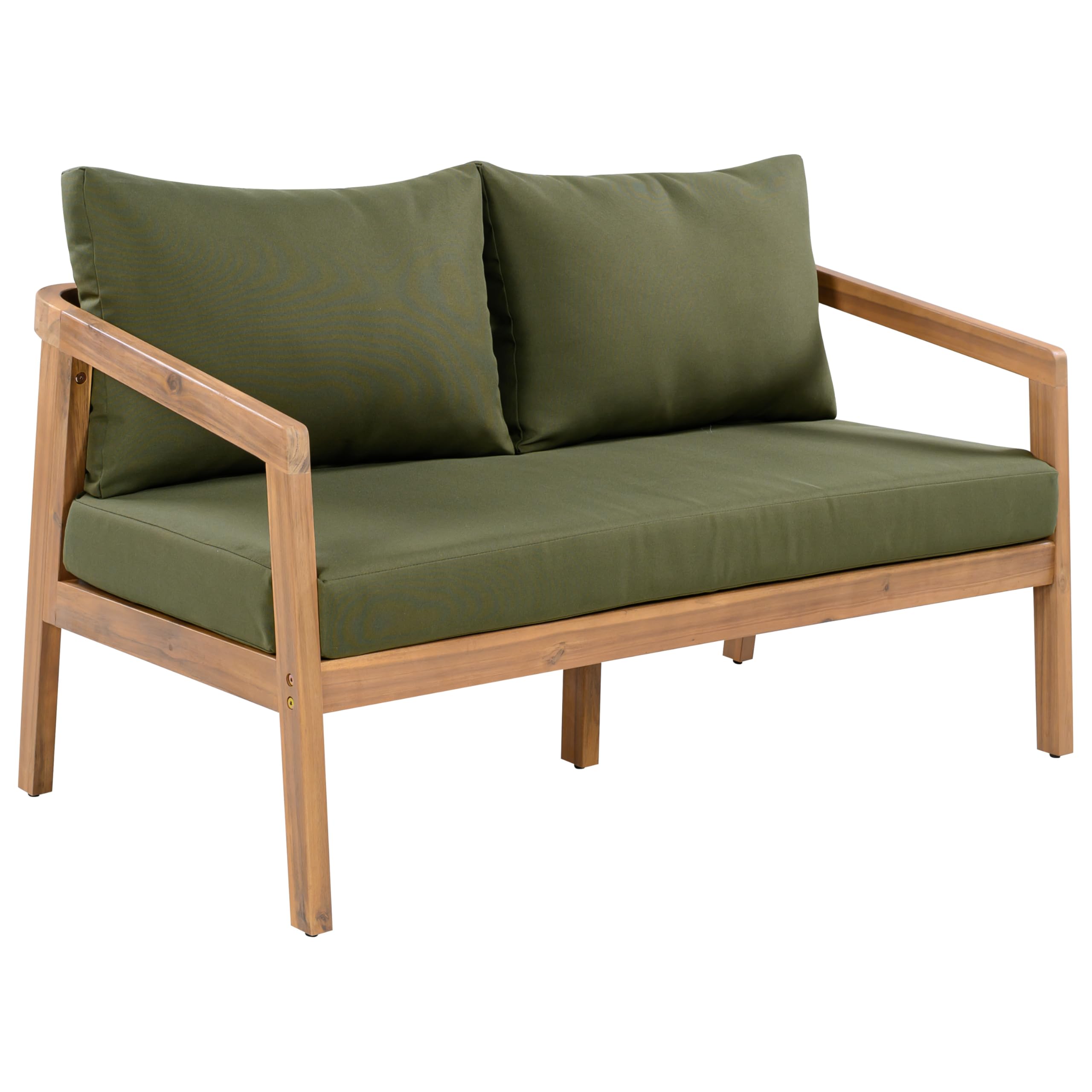Acacia Wood Outdoor Loveseat Sofa with Removable Cushions
